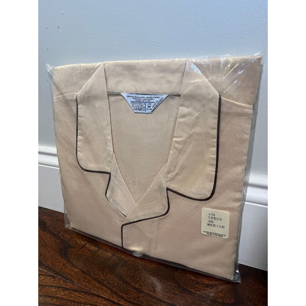 Deadstock‎ 1970s Sears Brown Tan Perma Cotton Blend Long Sleeve Pajama Set M
